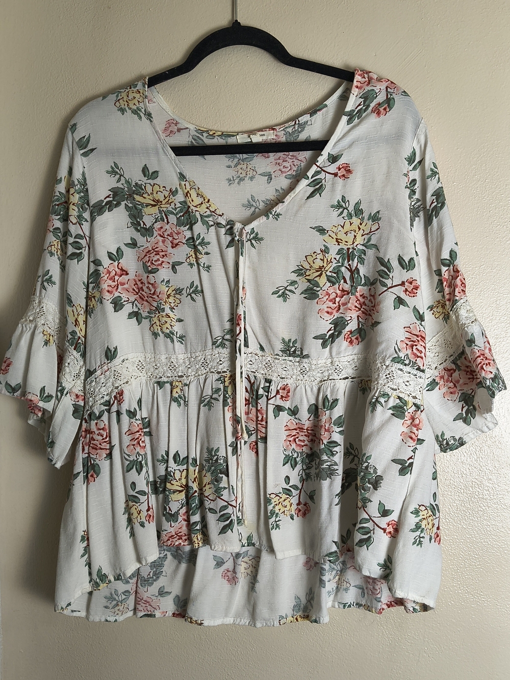Vintage Y2K white floral rose boho peasant blouse